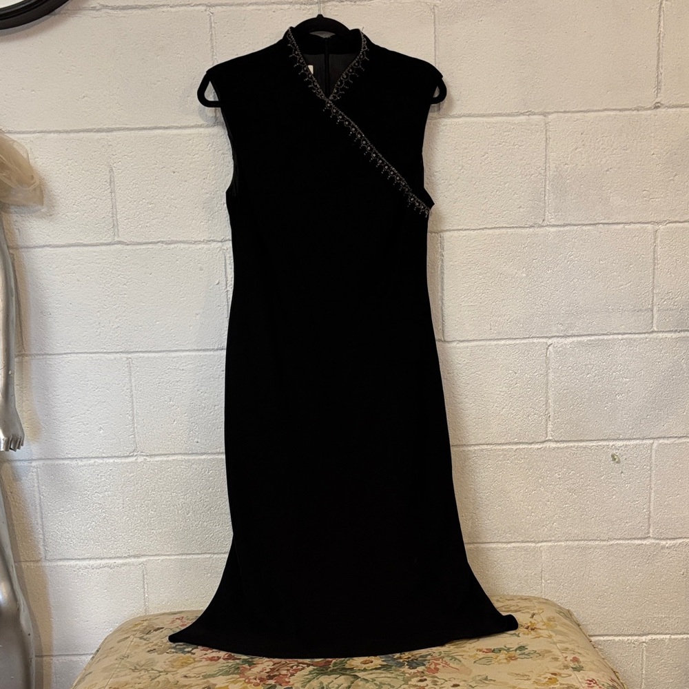 Evan Picone Black Sleeveless Cheongsam-Style Maxi Dress